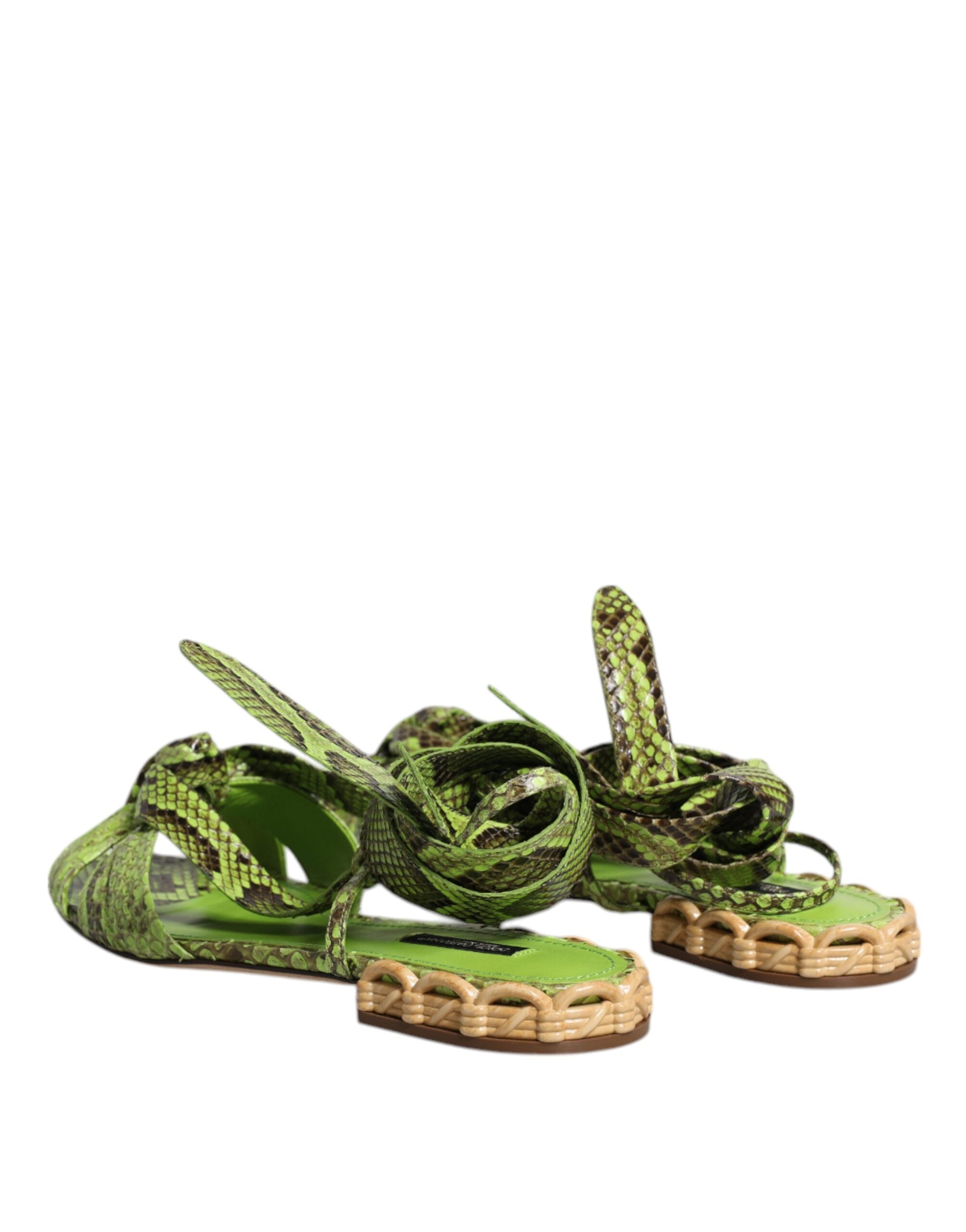 Dolce & Gabbana Grüne Animal Print Ankle Wrap Sandalen Schuhe-5