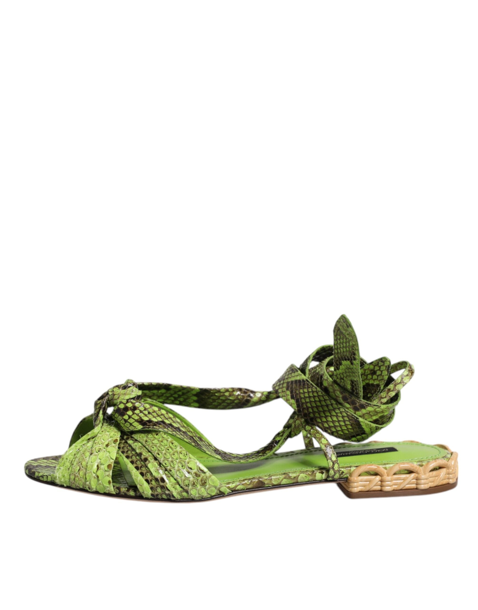 Dolce & Gabbana Grüne Animal Print Ankle Wrap Sandalen Schuhe-6