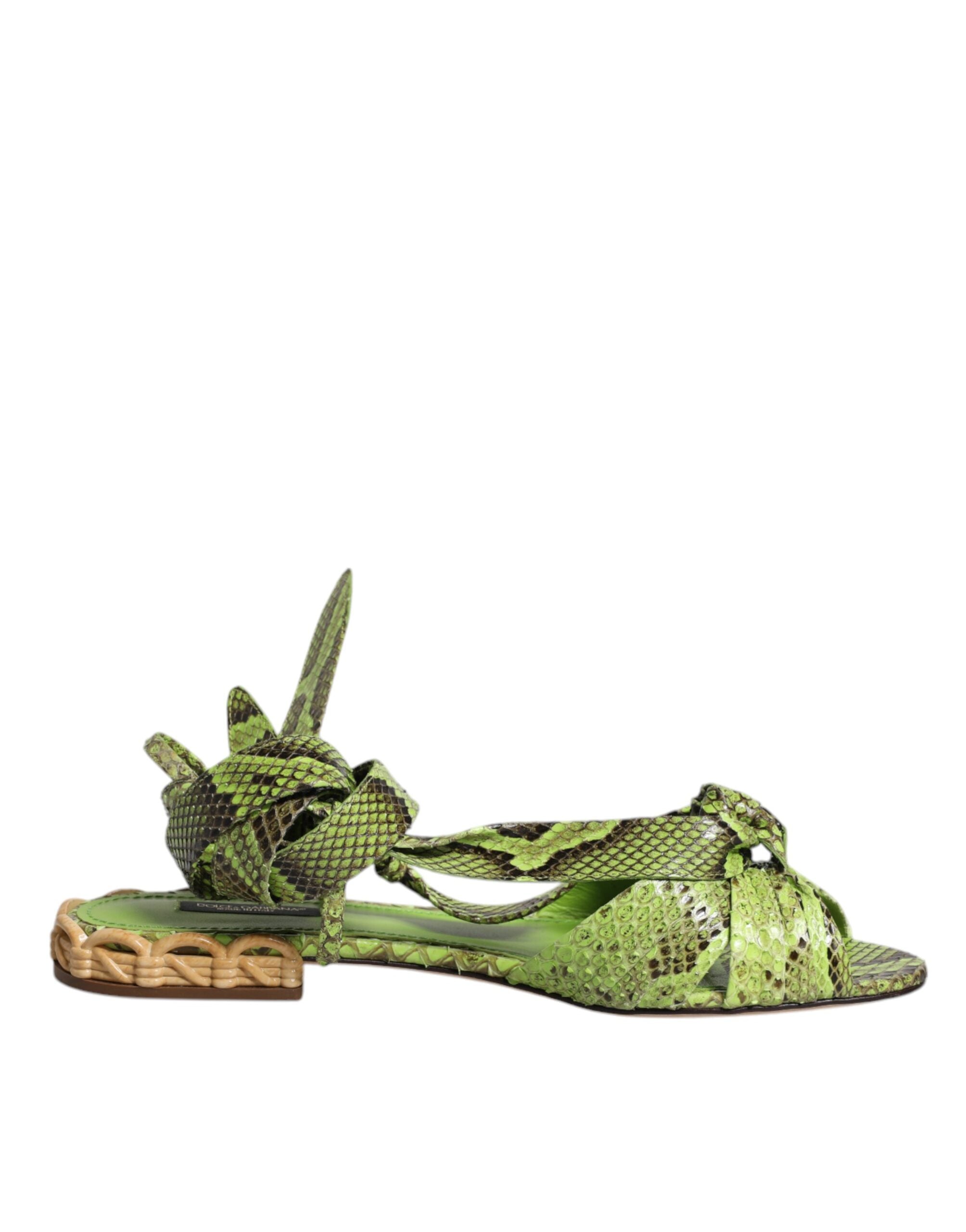 Dolce & Gabbana Grüne Animal Print Ankle Wrap Sandalen Schuhe-7
