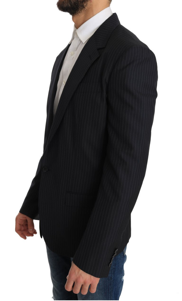 Dolce & Gabbana Graue gestreifte Wolljacke Mantel Slim Blazer-2