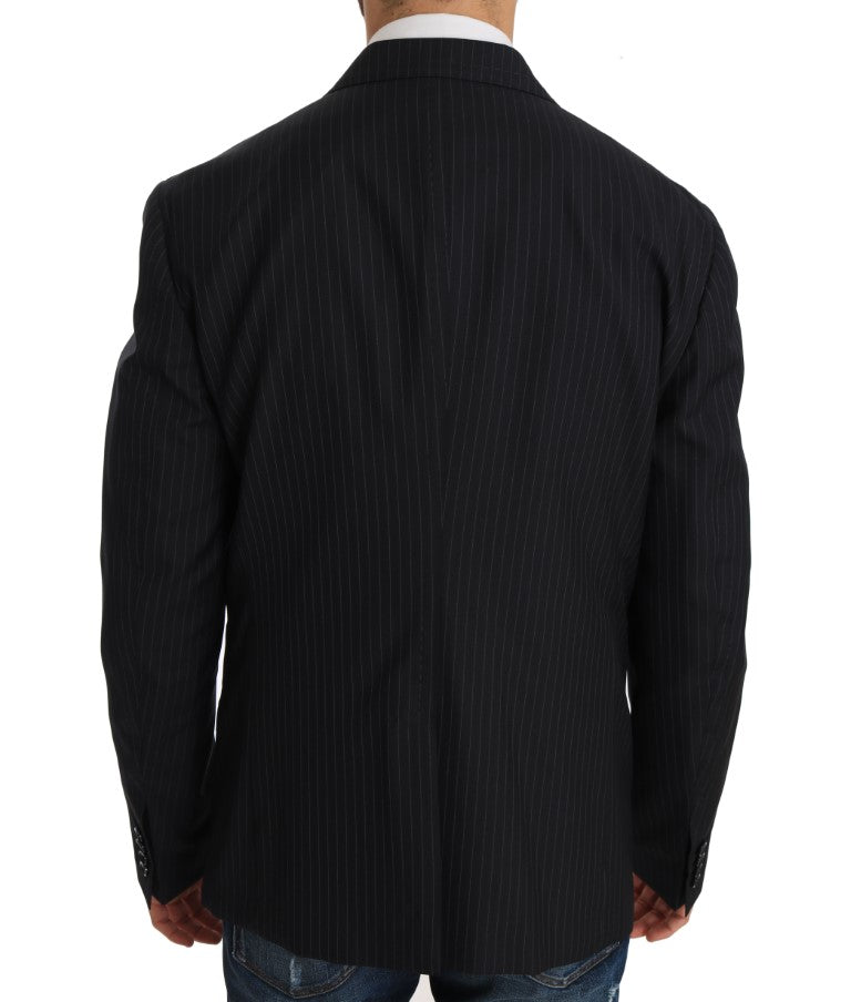Dolce & Gabbana Graue gestreifte Wolljacke Mantel Slim Blazer-3