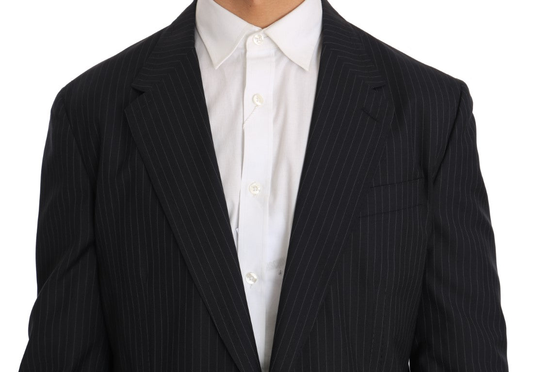 Dolce & Gabbana Graue gestreifte Wolljacke Mantel Slim Blazer-4
