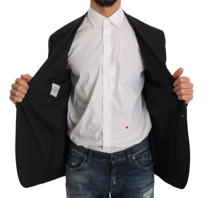 Dolce & Gabbana Graue gestreifte Wolljacke Mantel Slim Blazer-5