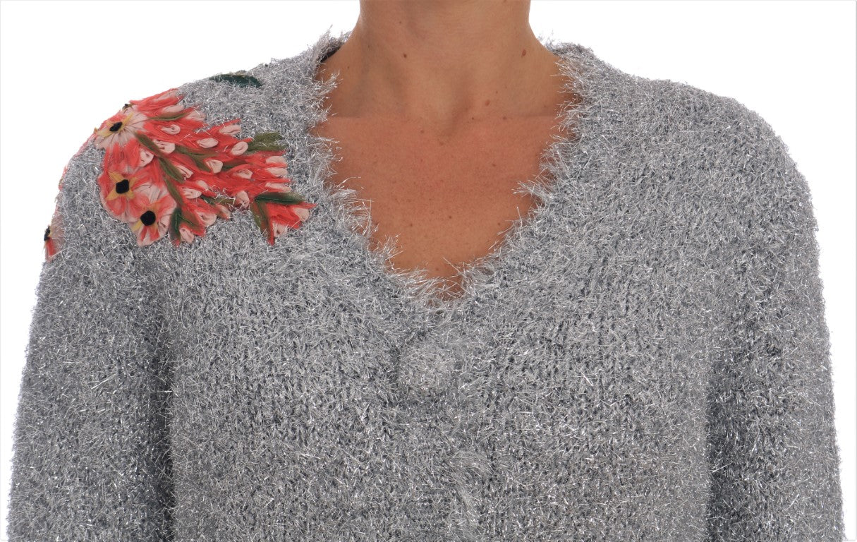 Dolce & Gabbana silver cardigan with floral appliqué sweater-2
