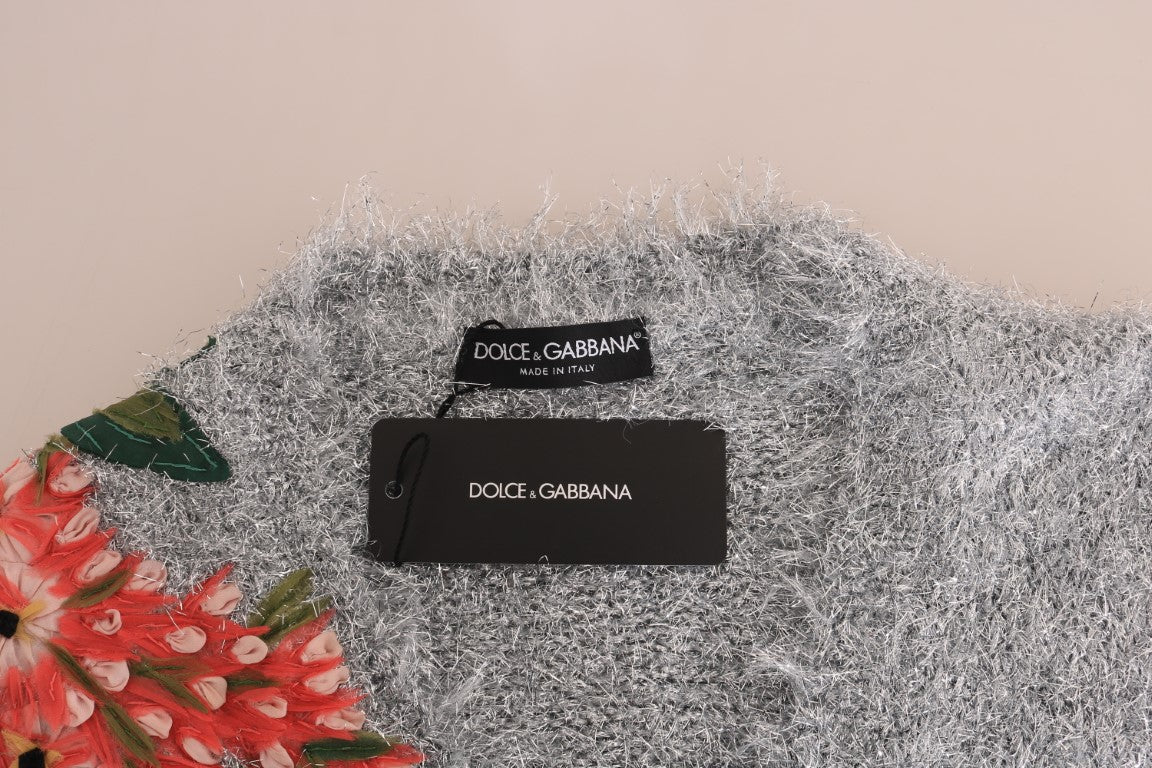 Dolce & Gabbana silver cardigan with floral appliqué sweater-3