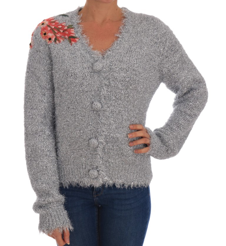Dolce & Gabbana silver cardigan with floral appliqué sweater-1