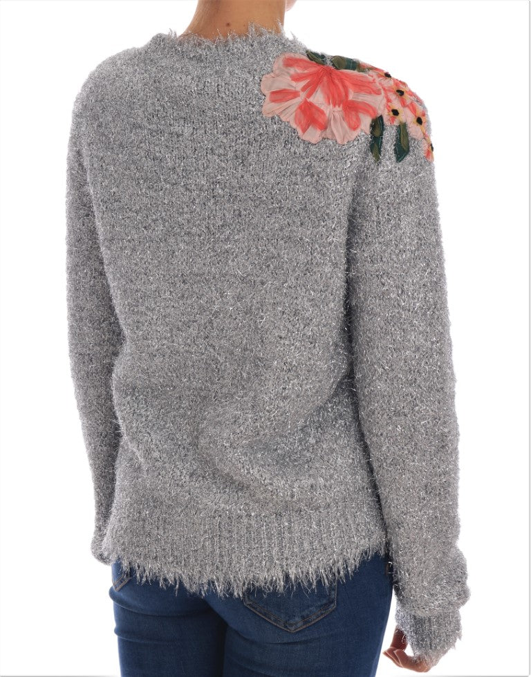 Dolce & Gabbana silver cardigan with floral appliqué sweater-5