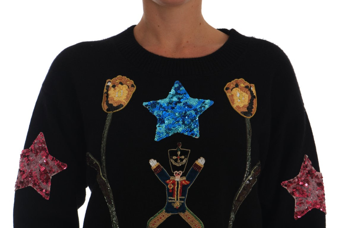 Suéter de cachemira negro con cristales Fairy Tale de Dolce & Gabbana-3