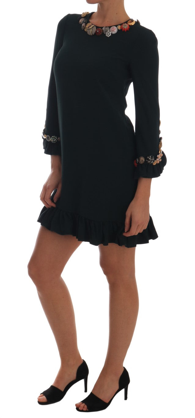 Dolce & Gabbana Crystal Green Short A-Line Stretch Dress-5