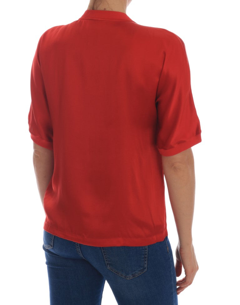 Dolce & Gabbana red silk blouse with orange blossom and crystal-2