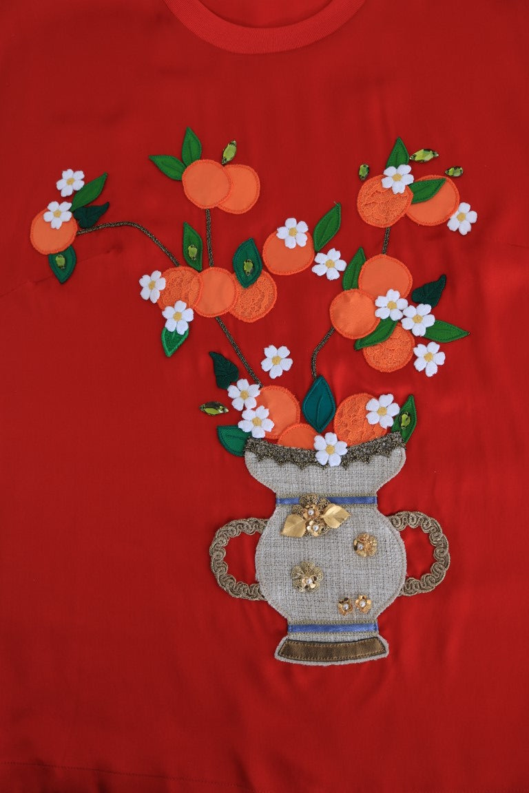 Dolce & Gabbana red silk blouse with orange blossom and crystal-4