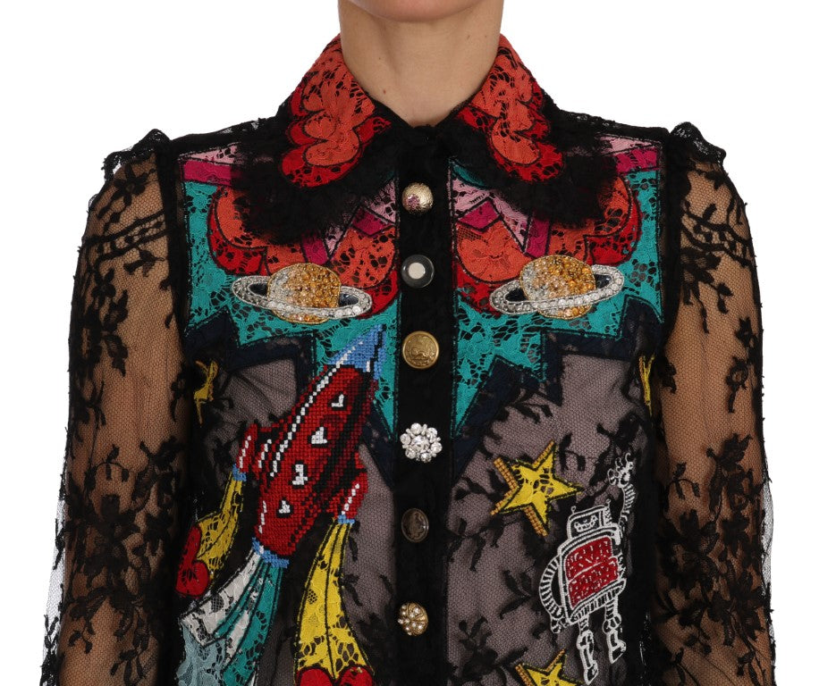 Dolce & Gabbana Black Lace Crystal SPACE Shirt-2