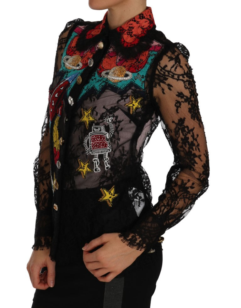 Dolce & Gabbana Black Lace Crystal SPACE Shirt-3