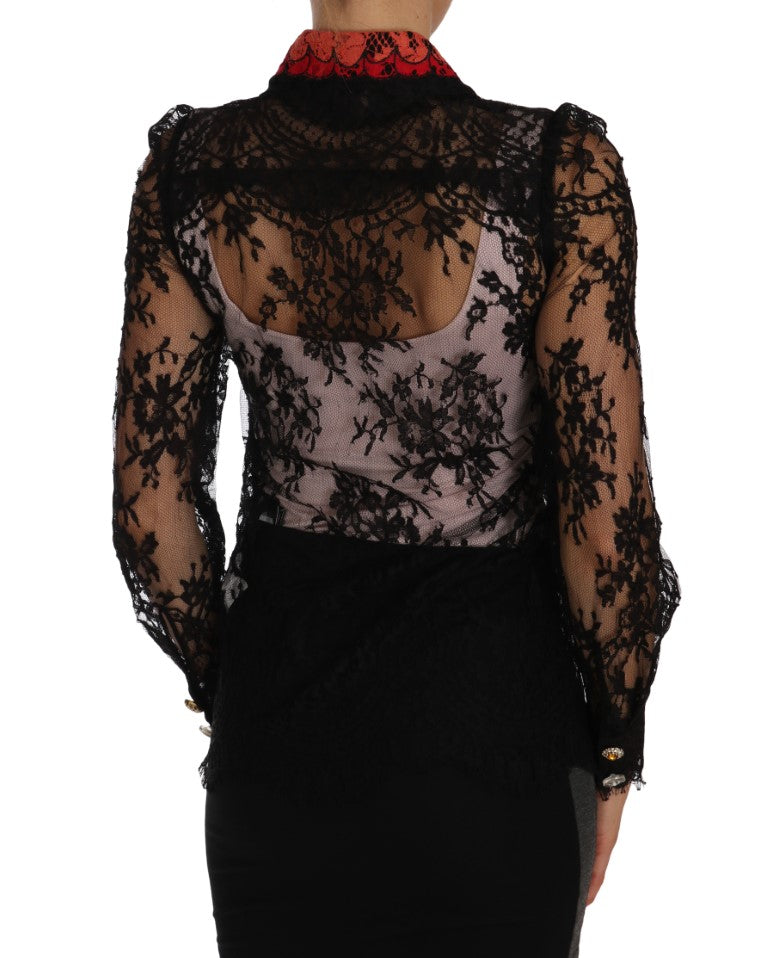 Dolce & Gabbana Black Lace Crystal SPACE Shirt-4