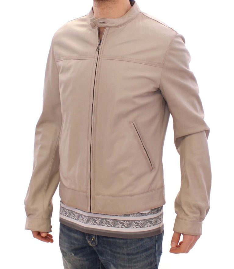 Dolce & Gabbana Beige Lederjacke Bikermantel-2