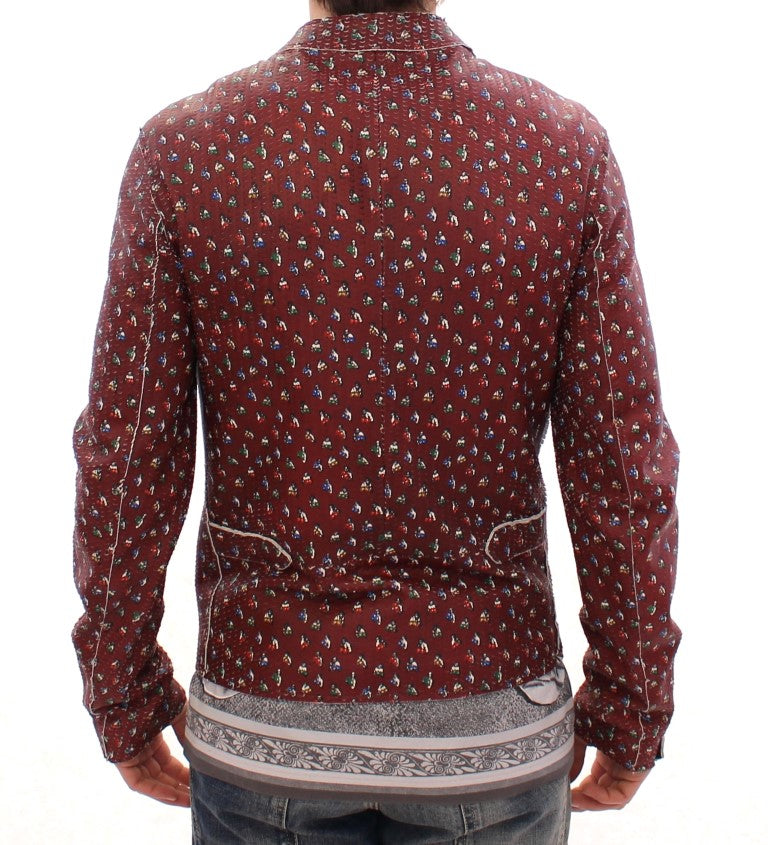 Dolce & Gabbana Bordeaux Leather Boxer Print Jacket Coat-3