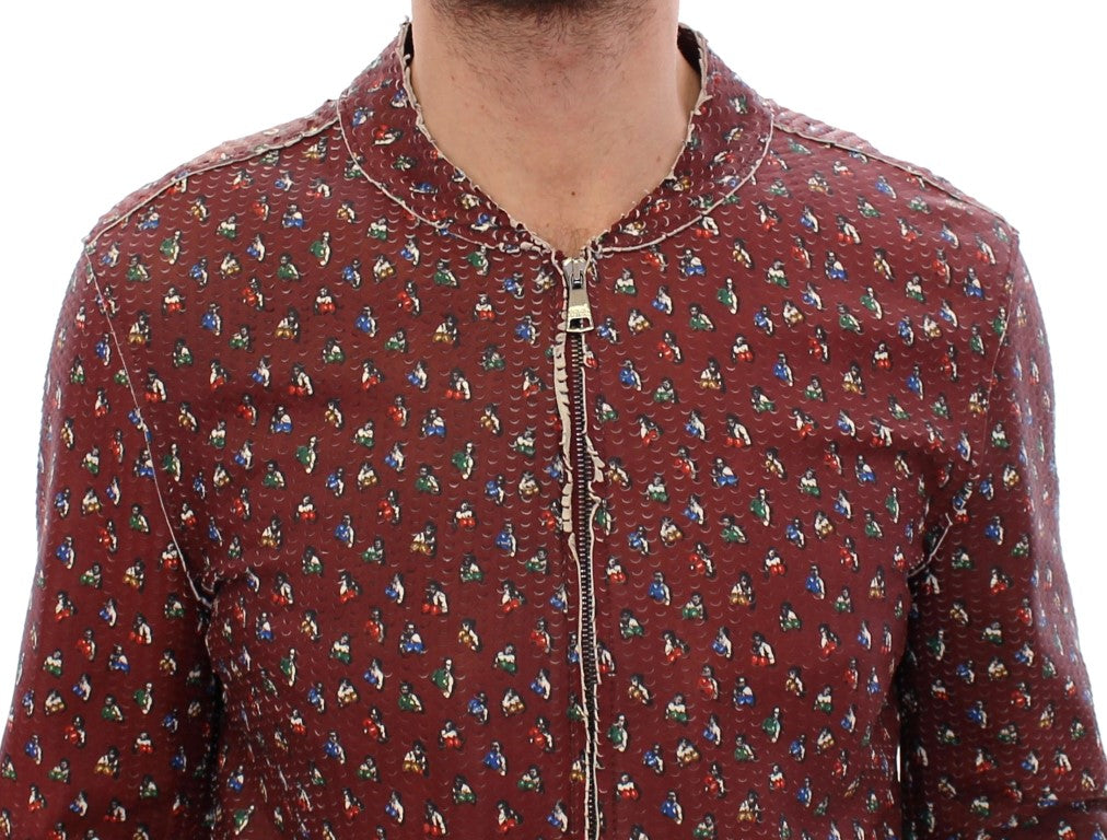 Dolce & Gabbana Bordeaux Leather Boxer Print Jacket Coat-4