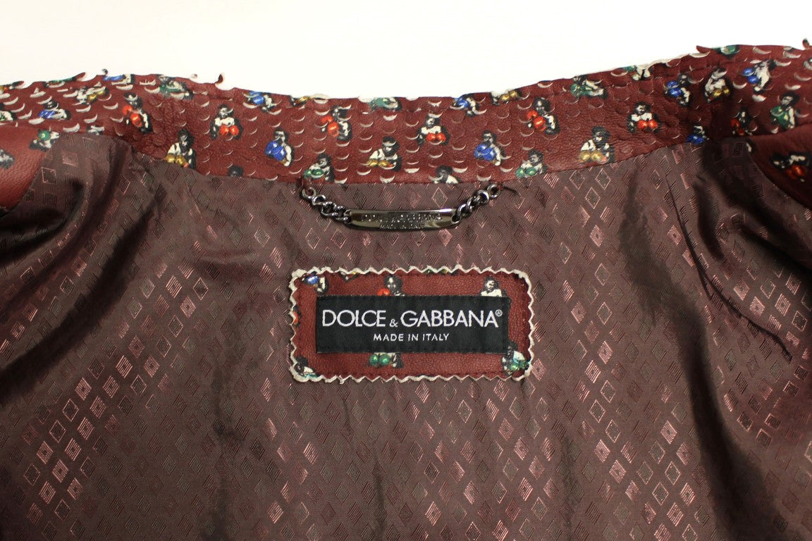 Dolce & Gabbana Bordeaux Leather Boxer Print Jacket Coat-7