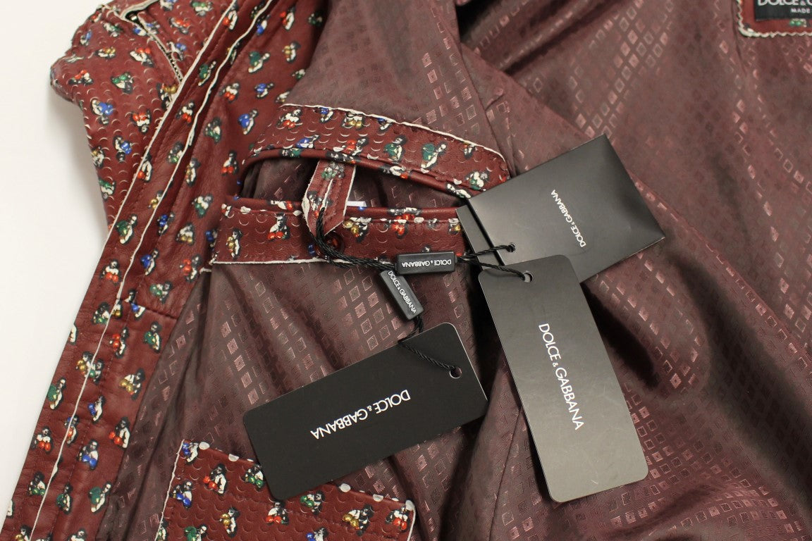 Dolce & Gabbana Bordeaux Leather Boxer Print Jacket Coat-8