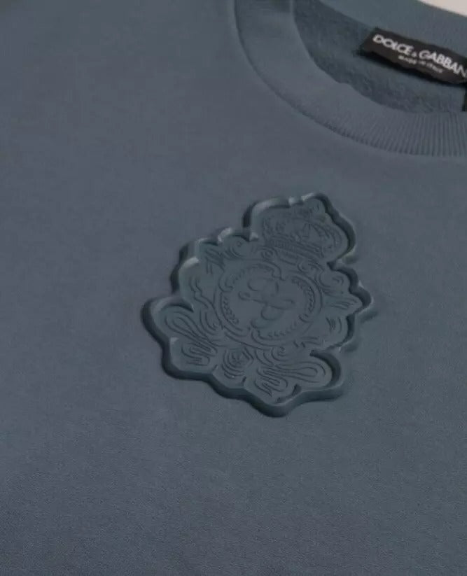 Dolce & Gabbana Blauer Baumwoll-Logoaufnäher Rundhalsausschnitt Herren Pullover Pullover-5