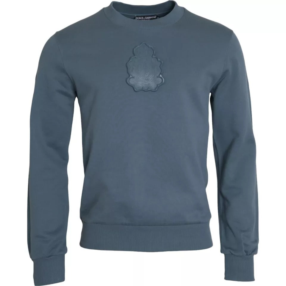 Dolce & Gabbana Blauer Baumwoll-Logoaufnäher Rundhalsausschnitt Herren Pullover Pullover-1