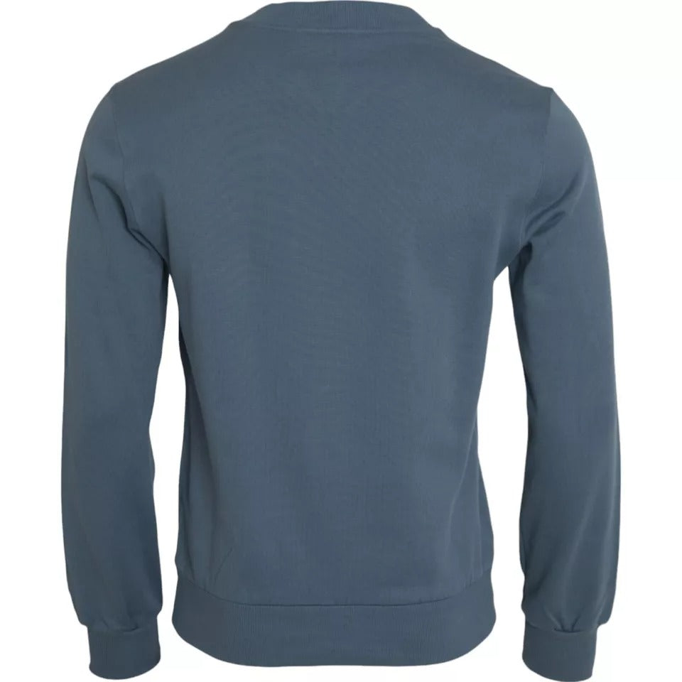 Dolce & Gabbana Blauer Baumwoll-Logoaufnäher Rundhalsausschnitt Herren Pullover Pullover-3