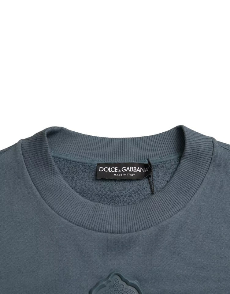 Dolce & Gabbana Blauer Baumwoll-Logoaufnäher Rundhalsausschnitt Herren Pullover Pullover-4