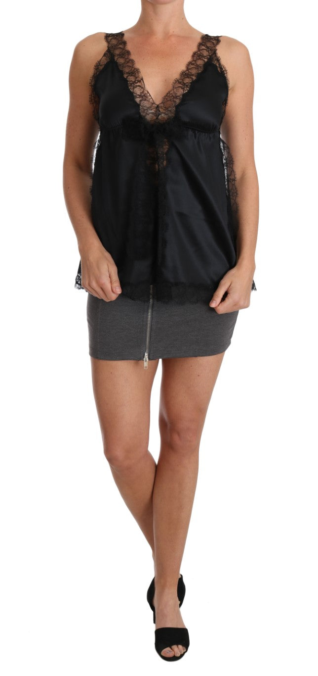 Camisola Dolce & Gabbana Lingerie de seda elástica con encaje negro-1