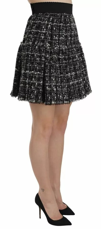 Dolce & Gabbana Schwarzer karierter Wollminirock mit Volant-3