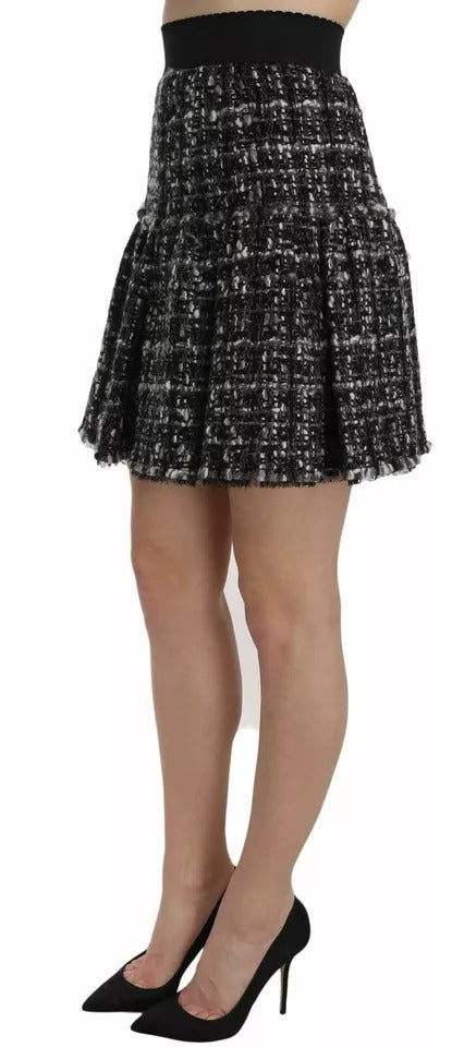 Dolce & Gabbana Schwarzer karierter Wollminirock mit Volant-4