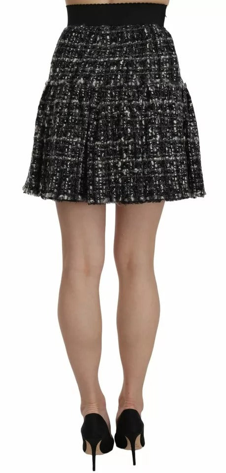 Dolce & Gabbana Schwarzer karierter Wollminirock mit Volant-5