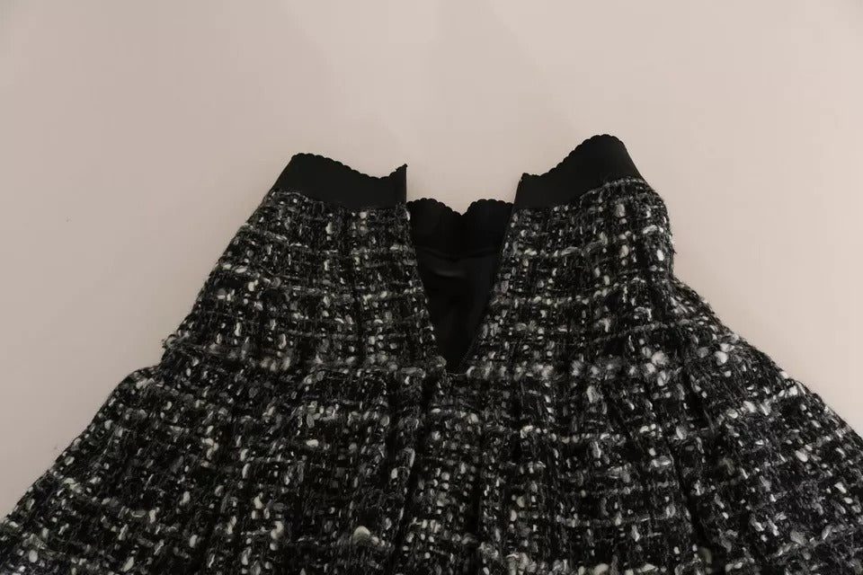 Dolce & Gabbana Schwarzer karierter Wollminirock mit Volant-6