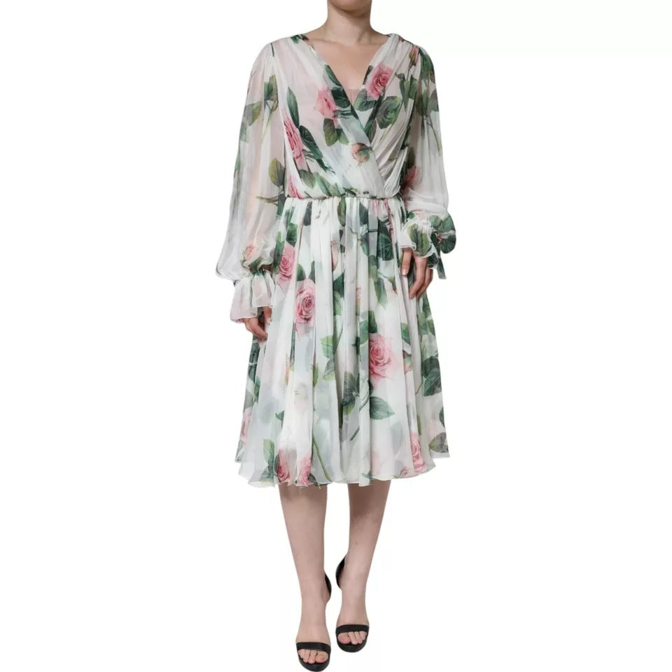 Dolce & Gabbana White A-line floral print silk midi dress
