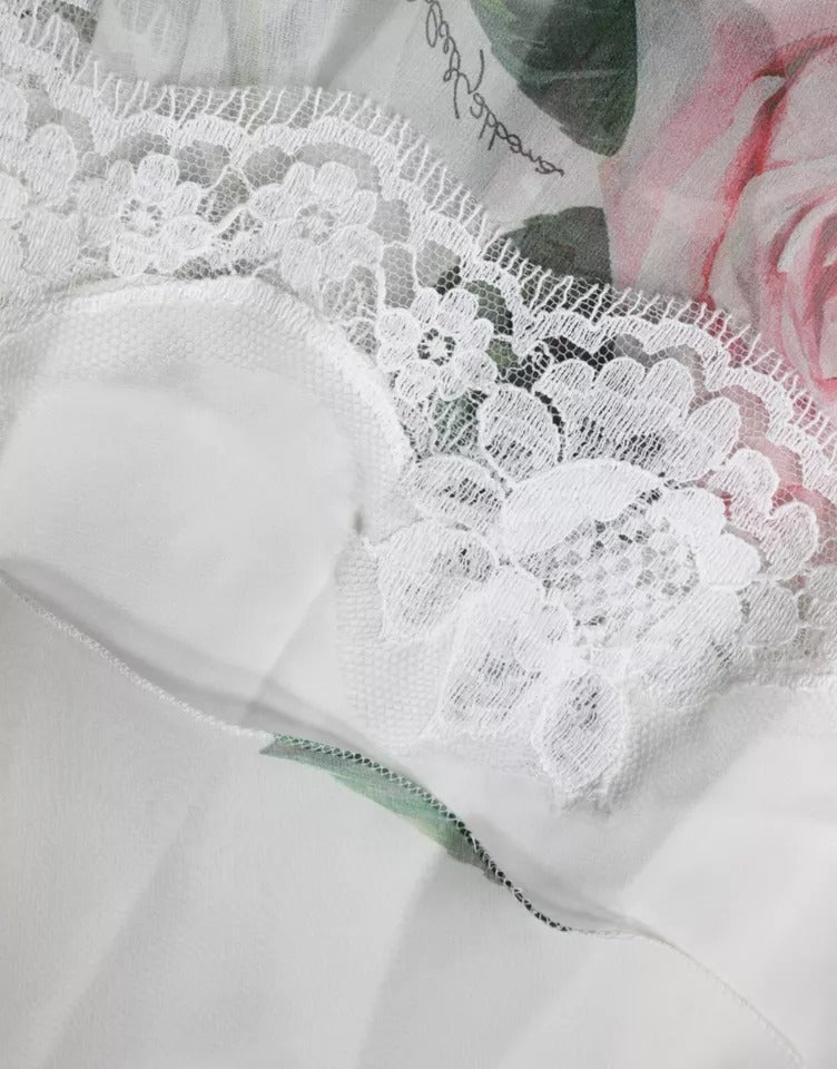 Vestido midi de seda con estampado floral en blanco de Dolce & Gabbana-8
