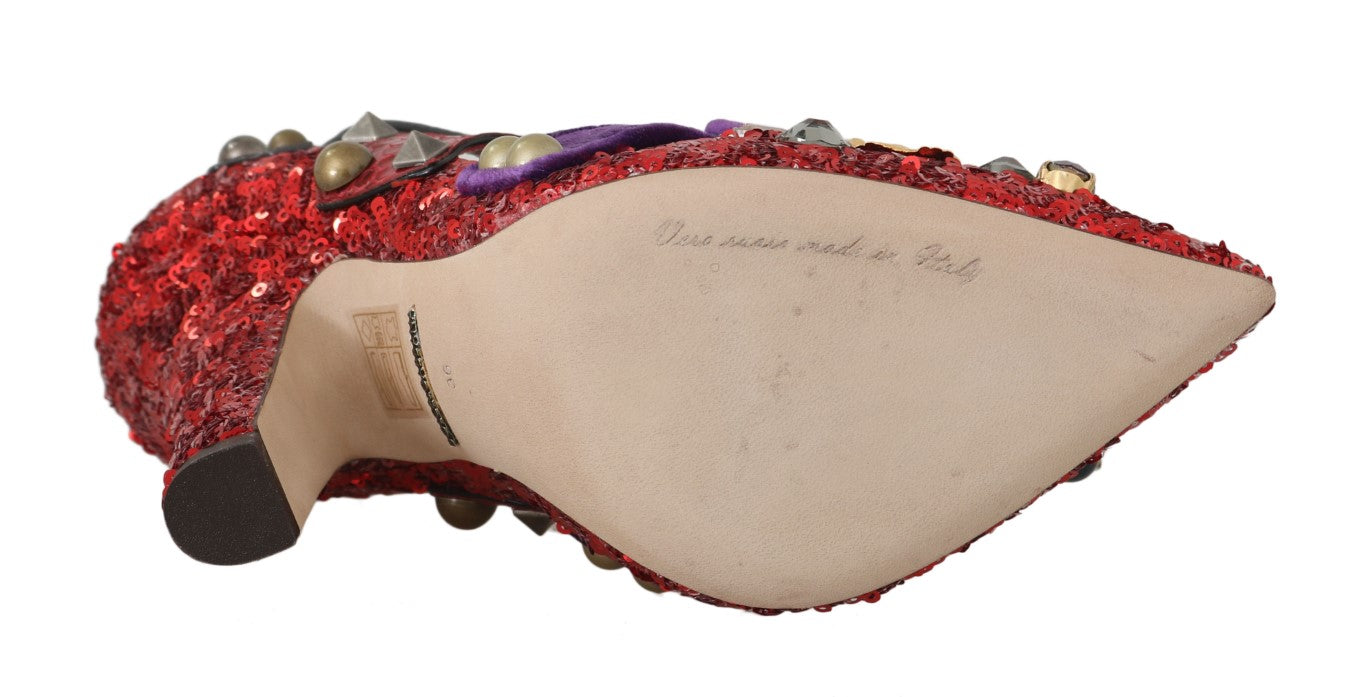 Dolce & Gabbana Rote Pailletten-Kristall-Nieten-Absätze Schuhe-2