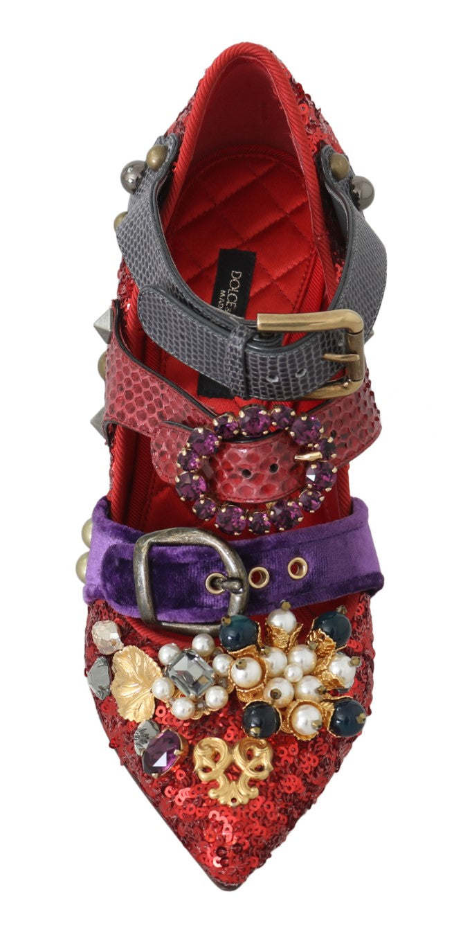 Dolce & Gabbana Rote Pailletten-Kristall-Nieten-Absätze Schuhe-3
