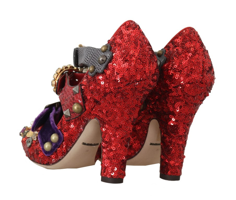 Dolce & Gabbana Rote Pailletten-Kristall-Nieten-Absätze Schuhe-7