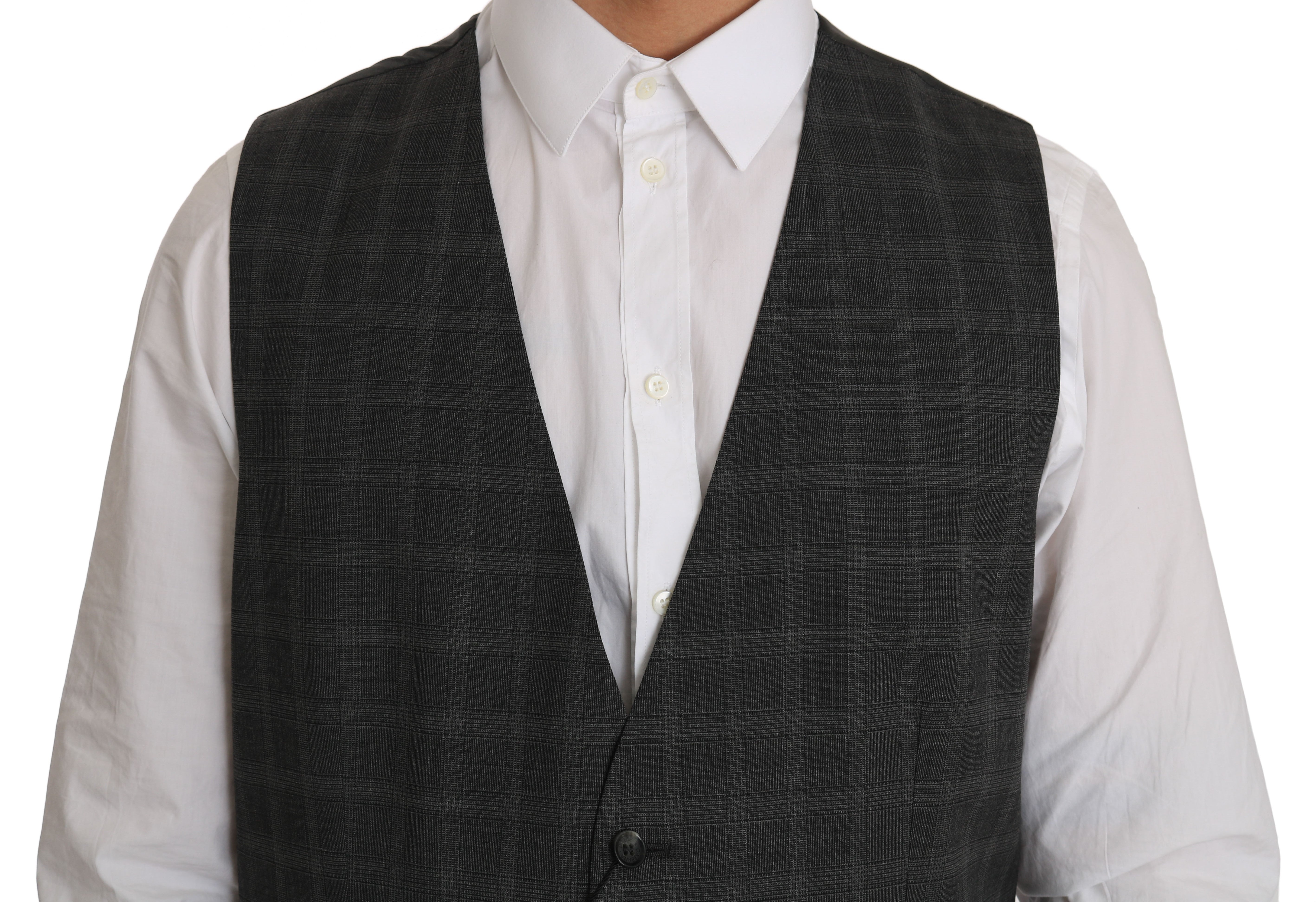 Dolce & Gabbana Grey Wool STAFF Checkered Stretch Vest-2