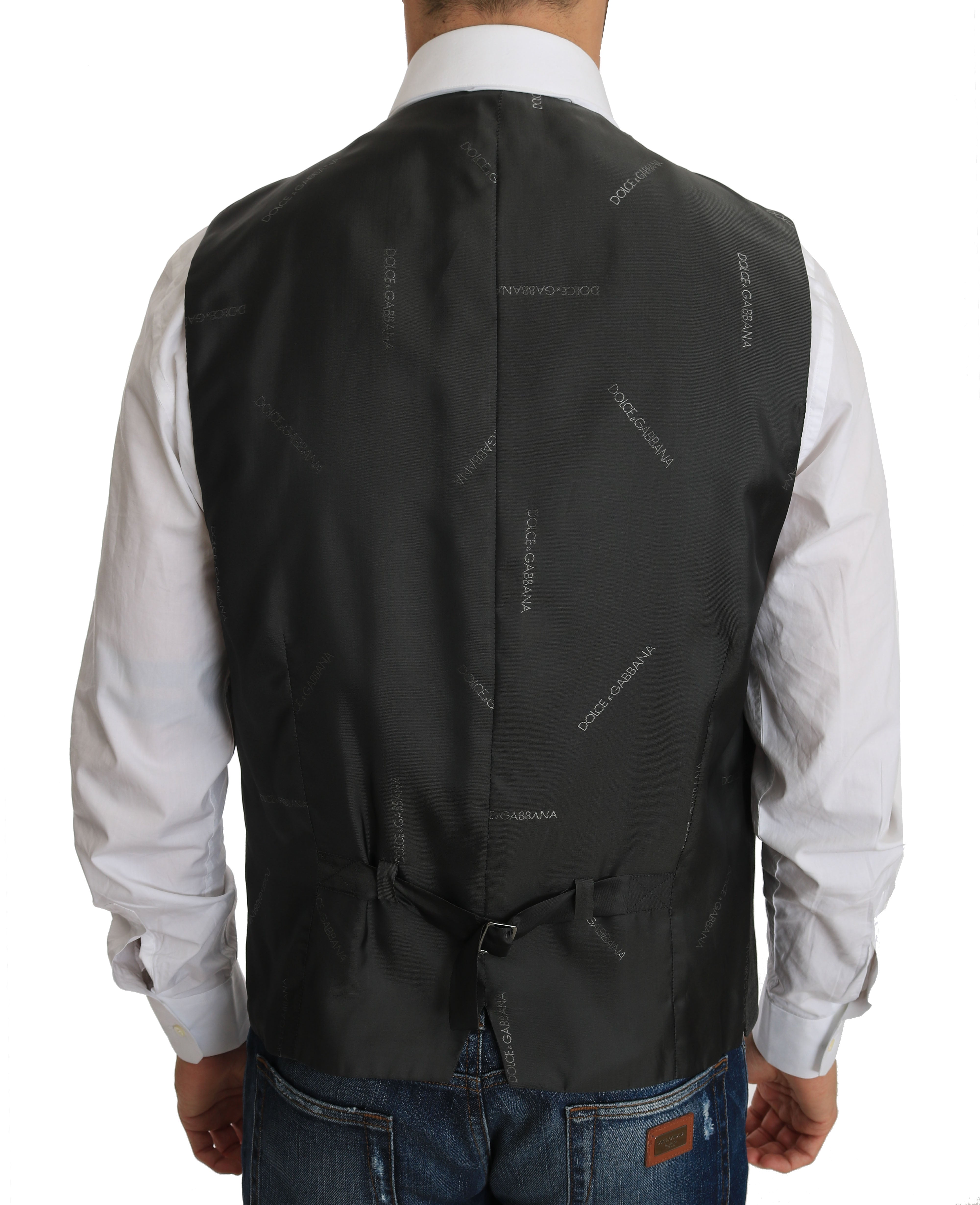 Dolce & Gabbana Grey Wool STAFF Checkered Stretch Vest-5