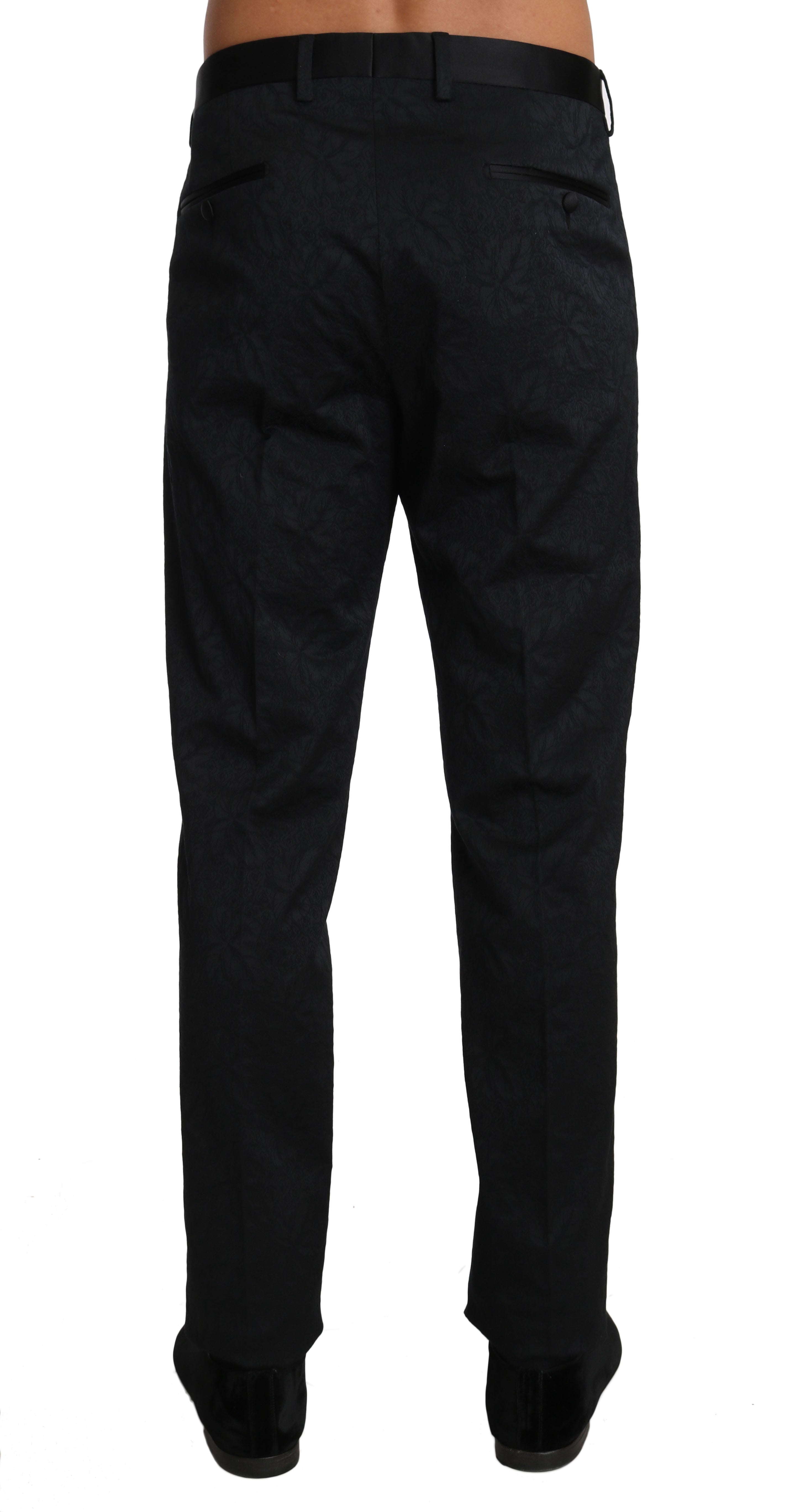 Dolce & Gabbana Black Cotton Brocade Formal Trousers-2