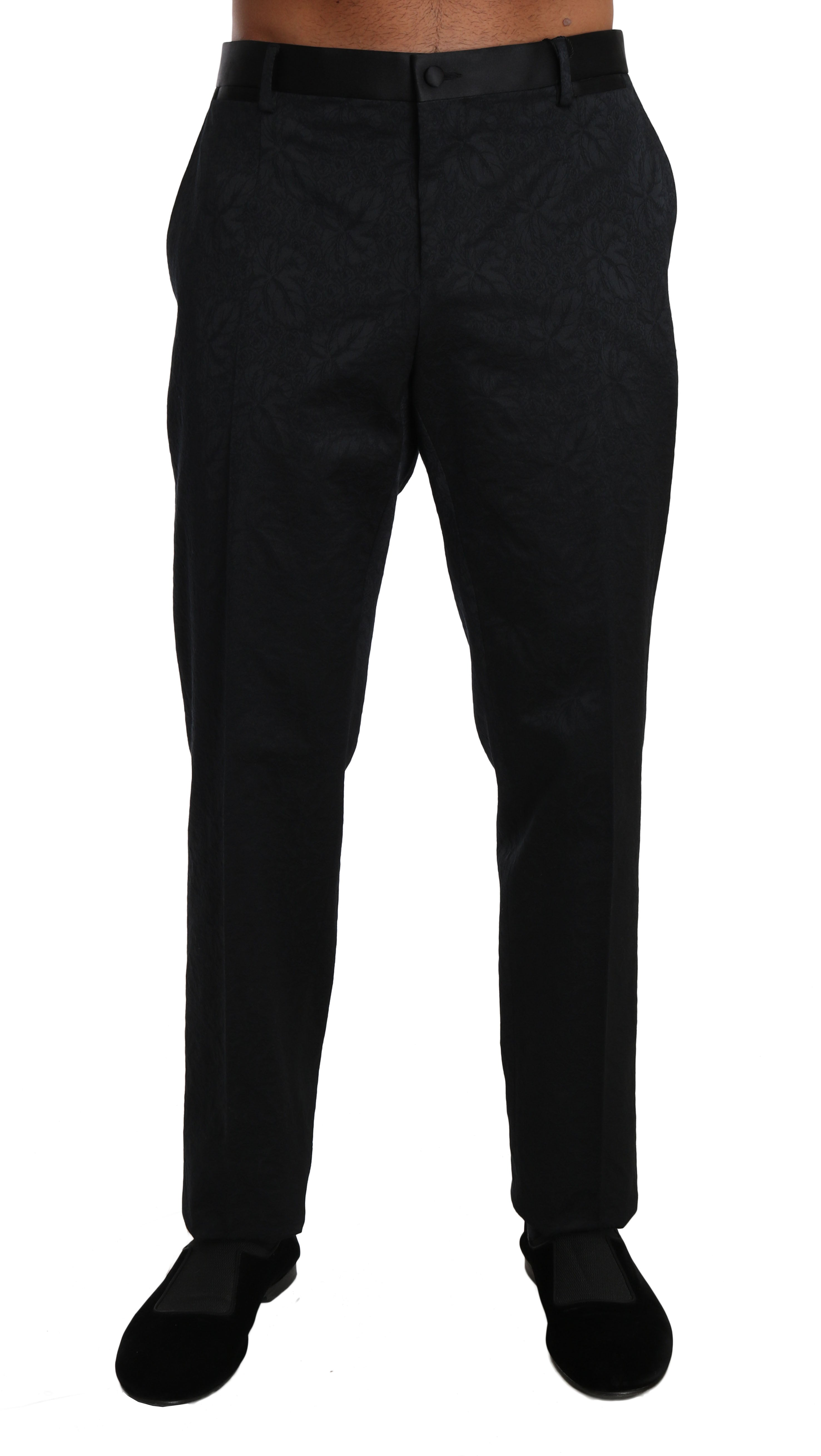 Dolce & Gabbana Black Cotton Brocade Formal Trousers