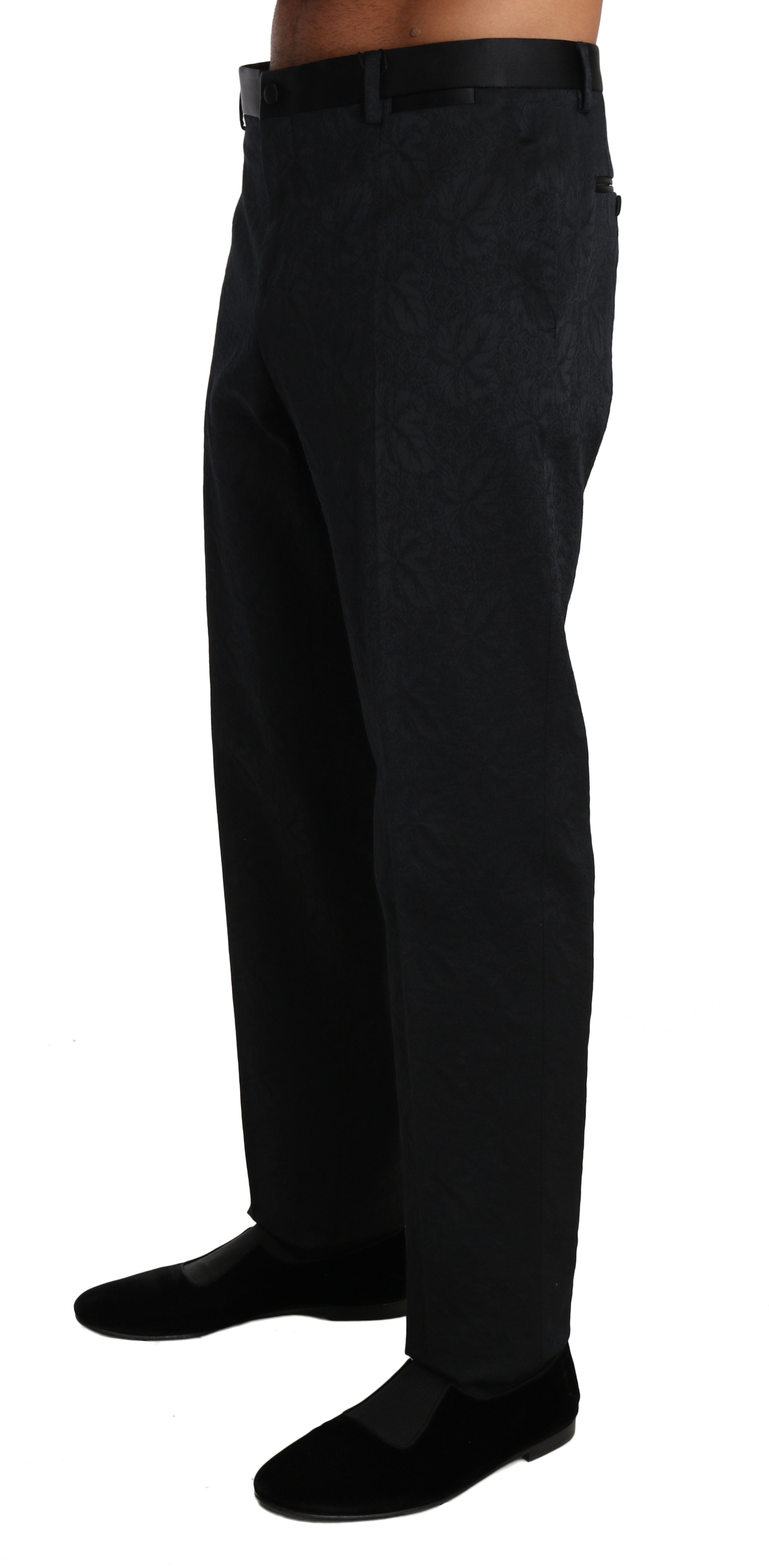 Dolce & Gabbana Black Cotton Brocade Formal Trousers-3