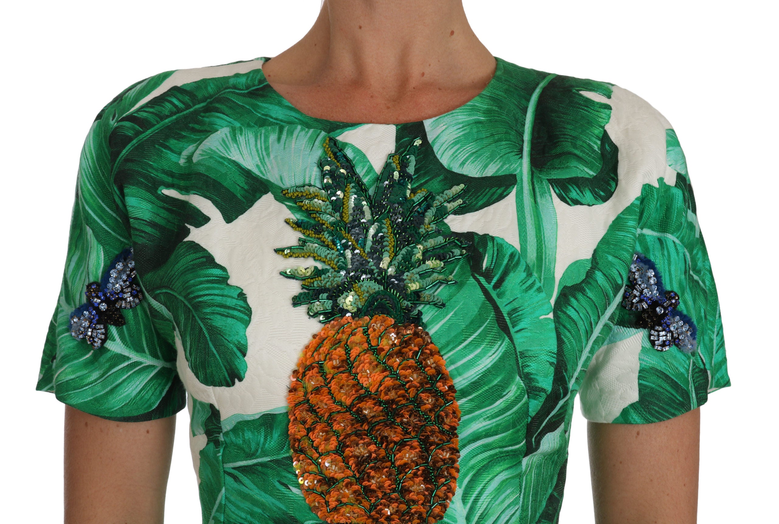 Dolce & Gabbana A-line banana leaf pineapple crystal dress-3