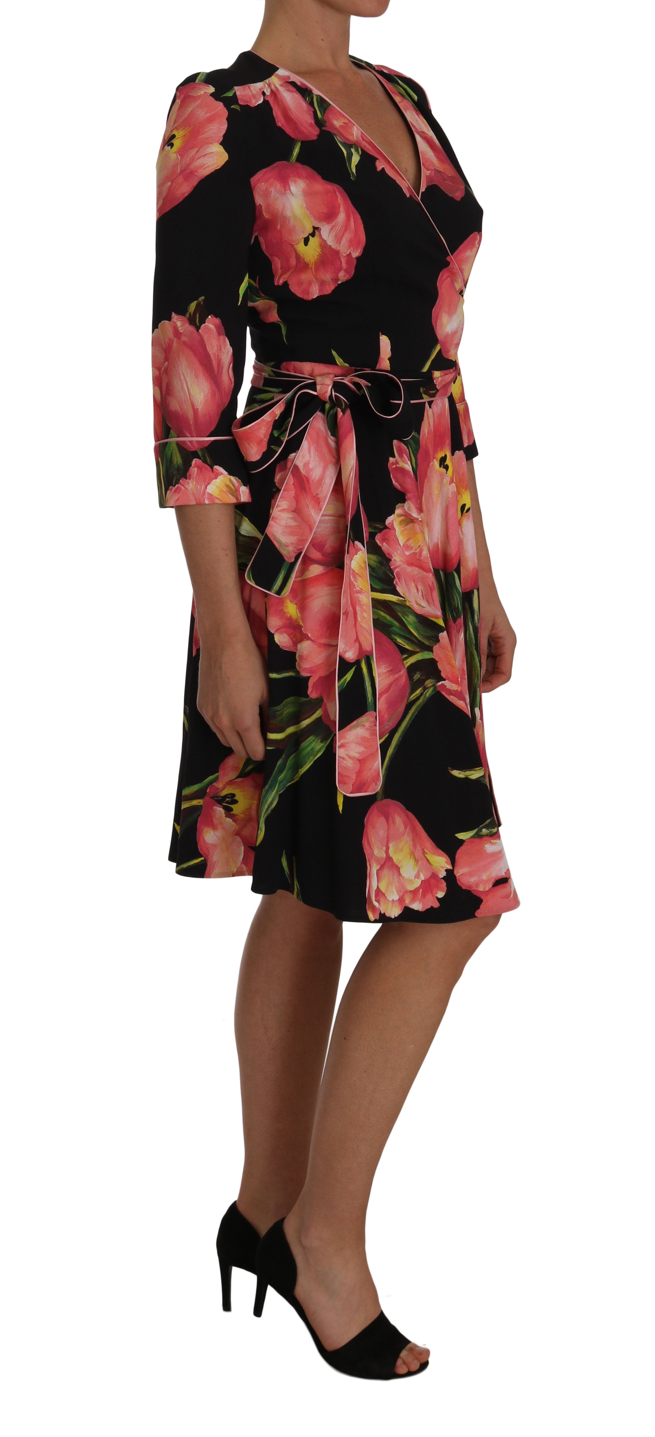 Dolce & Gabbana Schwarz-rosa Tulpenprint Stretch-Shiftkleid-2