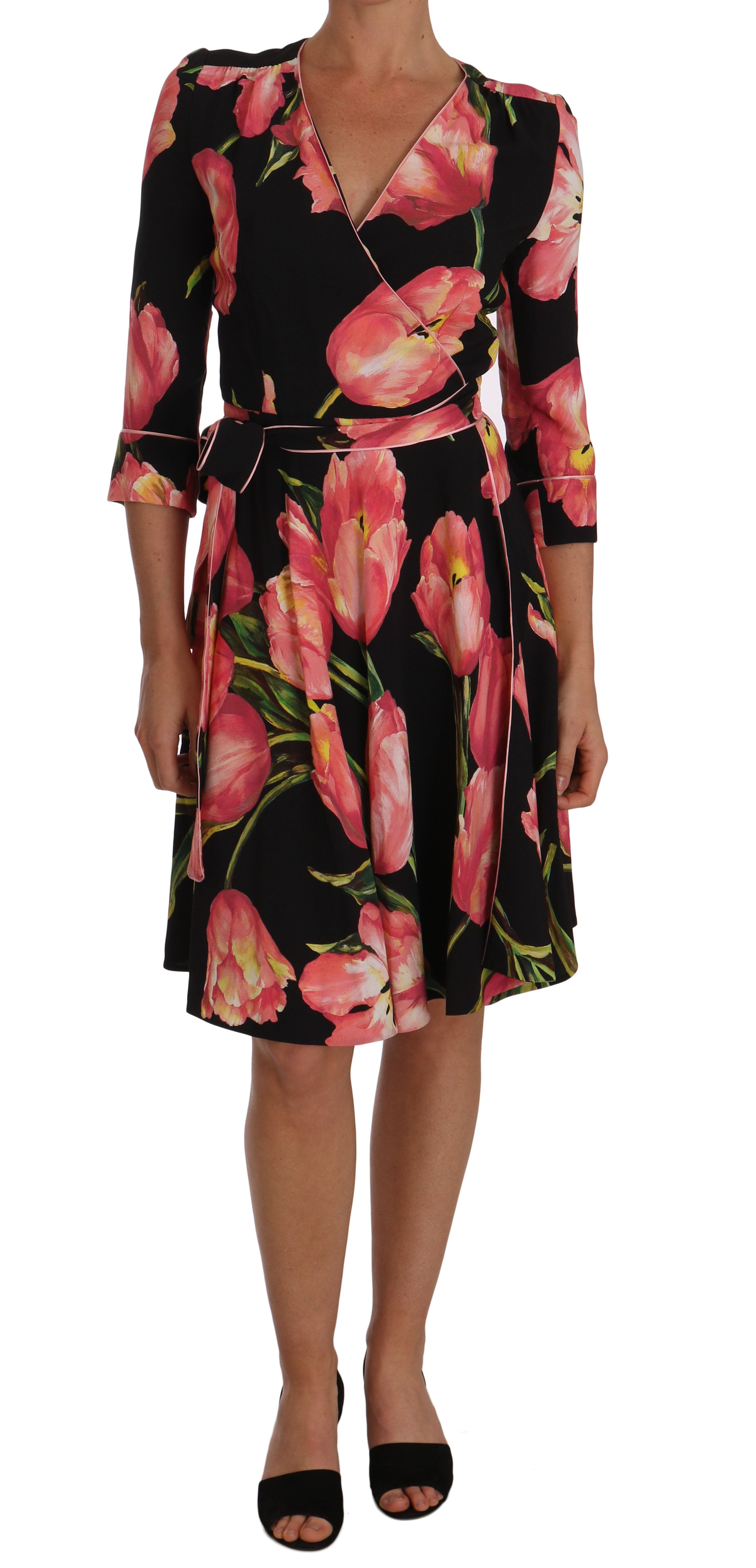 Dolce & Gabbana Schwarz-rosa Tulpenprint Stretch-Shiftkleid-1