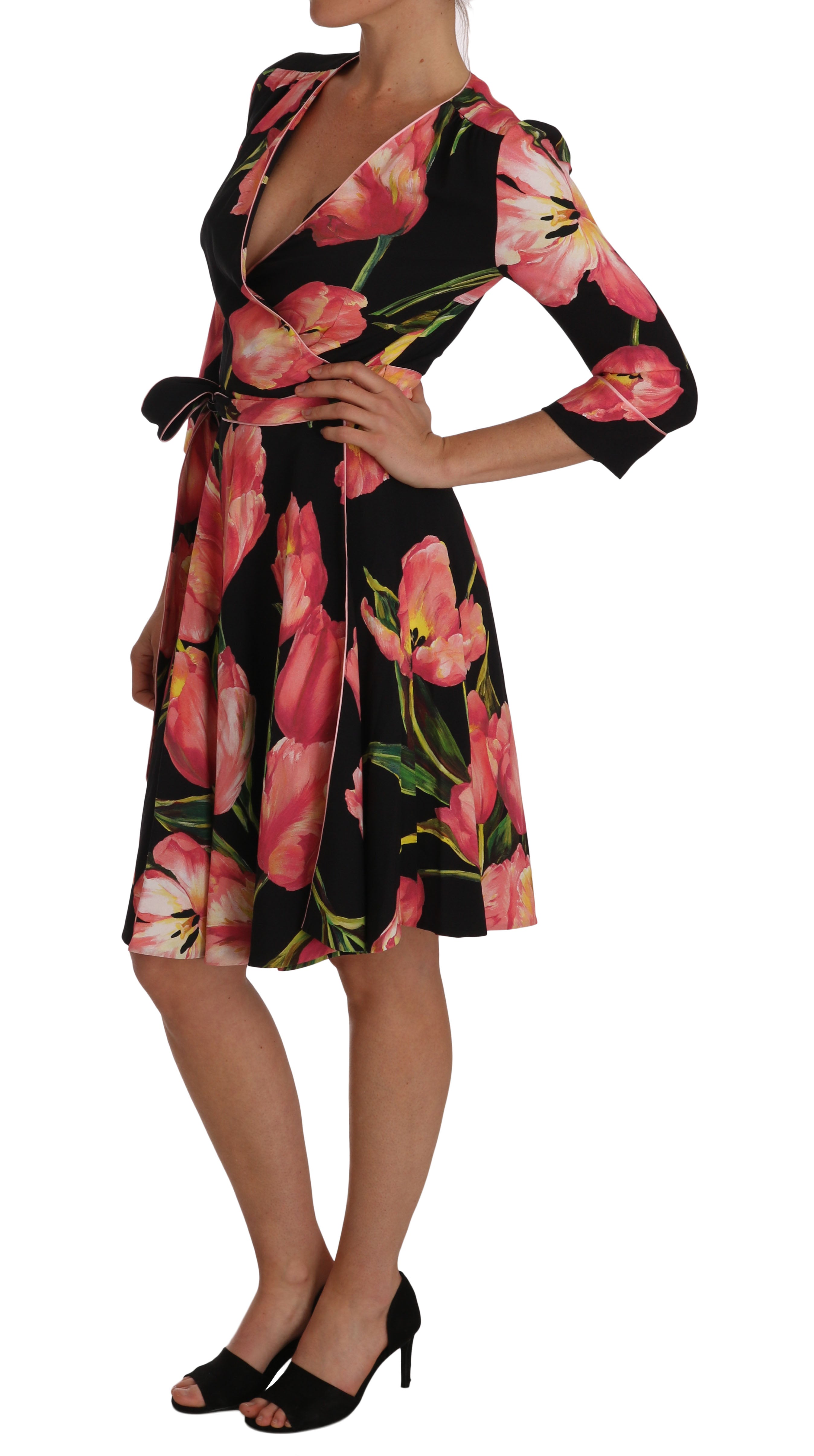 Dolce & Gabbana Schwarz-rosa Tulpenprint Stretch-Shiftkleid-4
