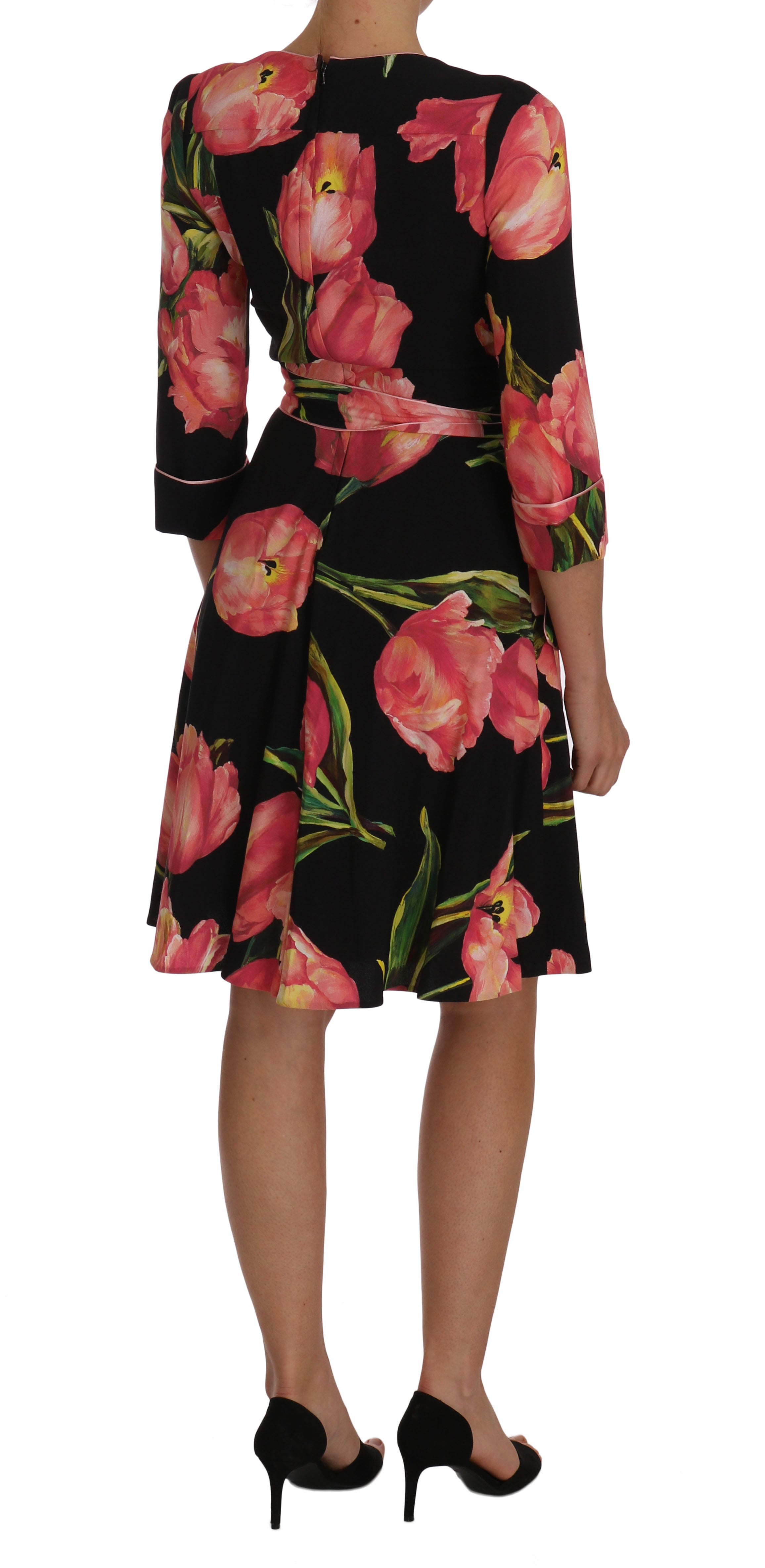 Dolce & Gabbana Schwarz-rosa Tulpenprint Stretch-Shiftkleid-5