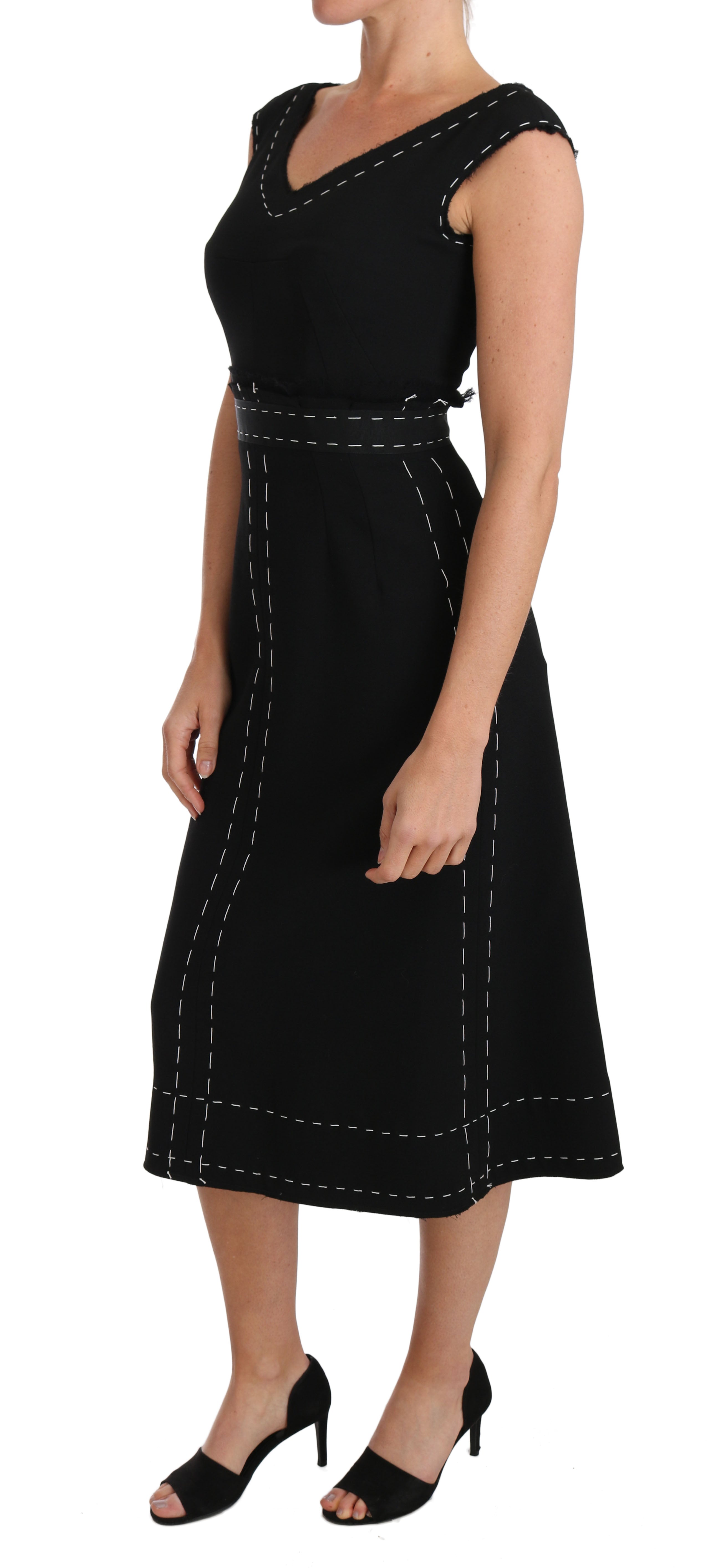 Dolce & Gabbana Black Stretch Wool A-Line Sheath Dress-2
