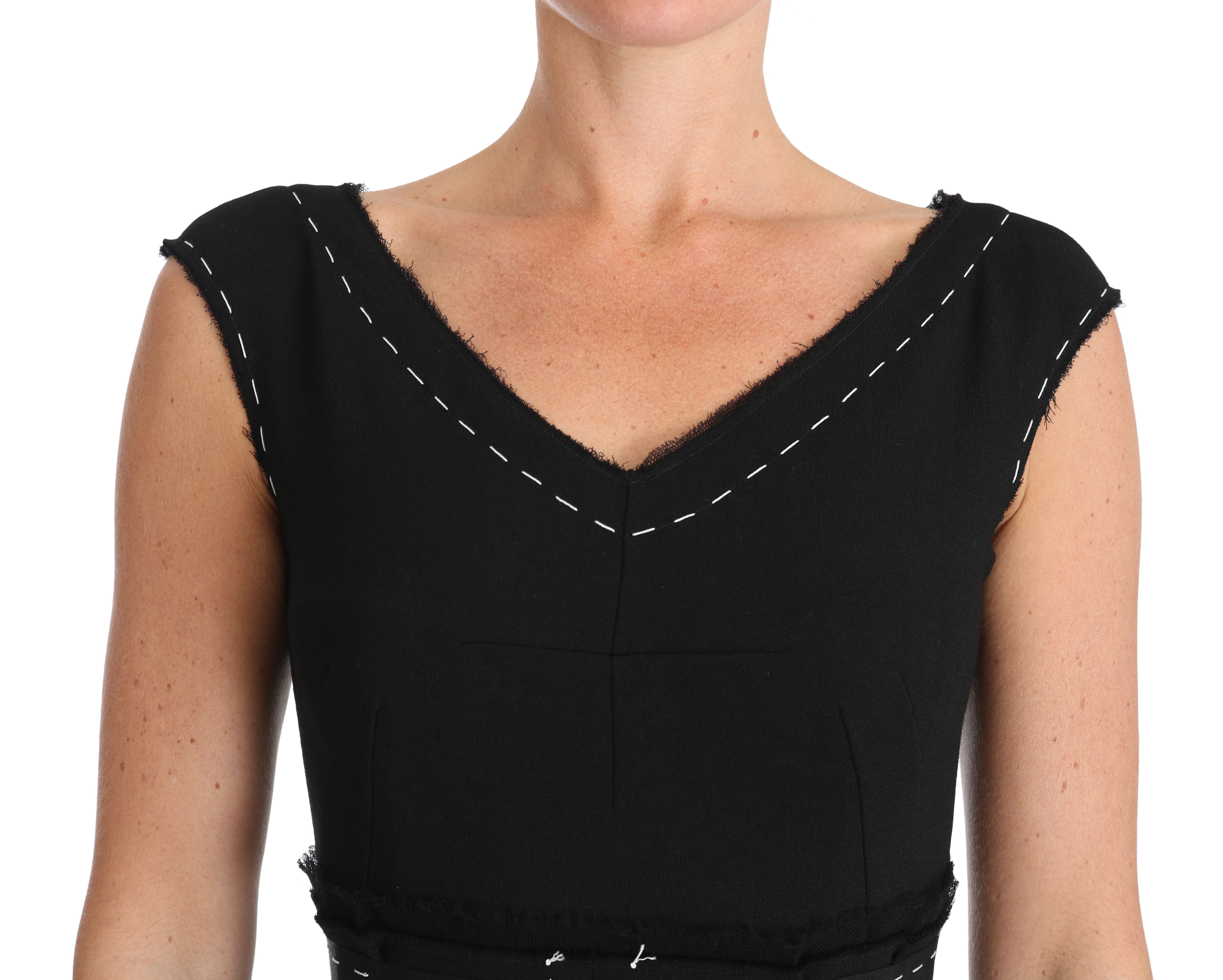 Dolce & Gabbana Black Stretch Wool A-Line Sheath Dress-4