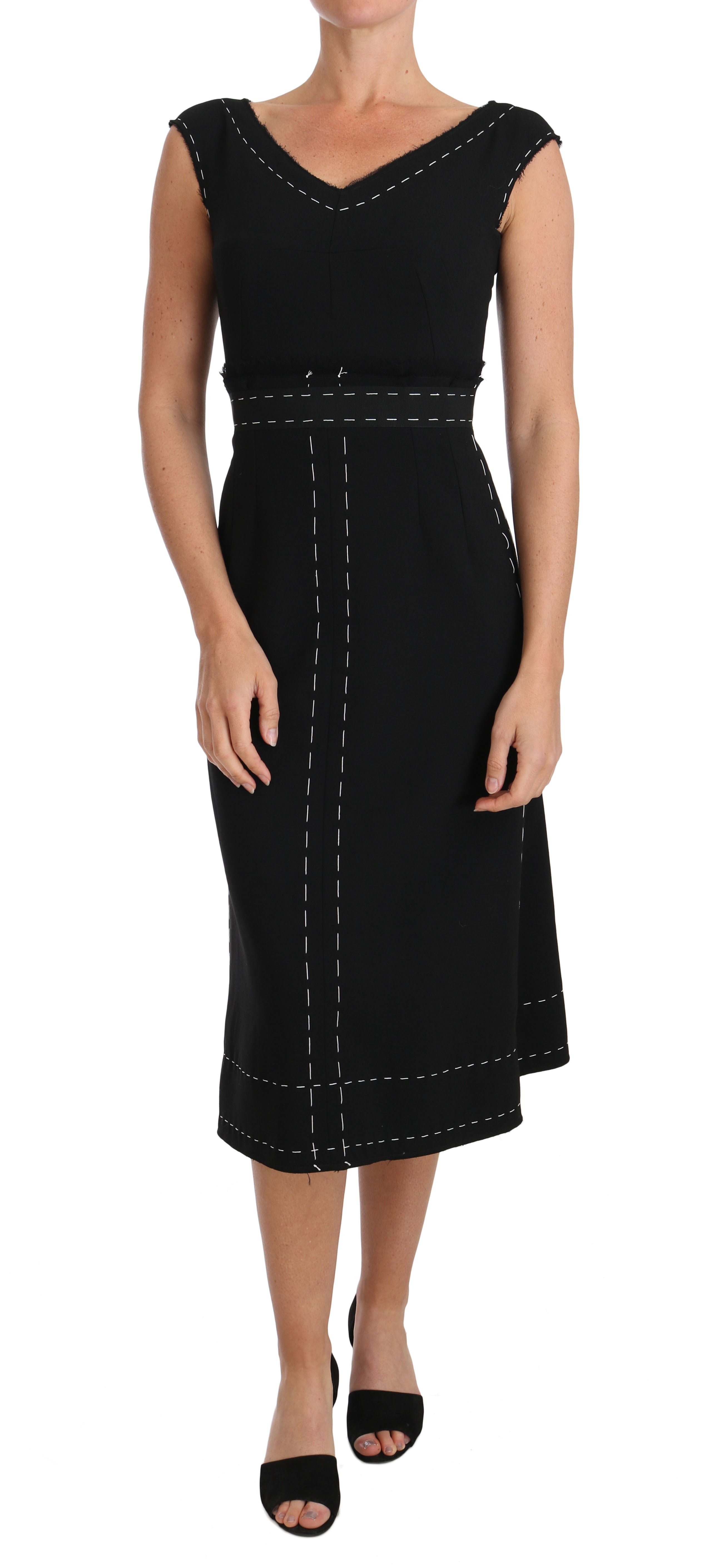 Dolce & Gabbana Black Stretch Wool A-Line Sheath Dress-1